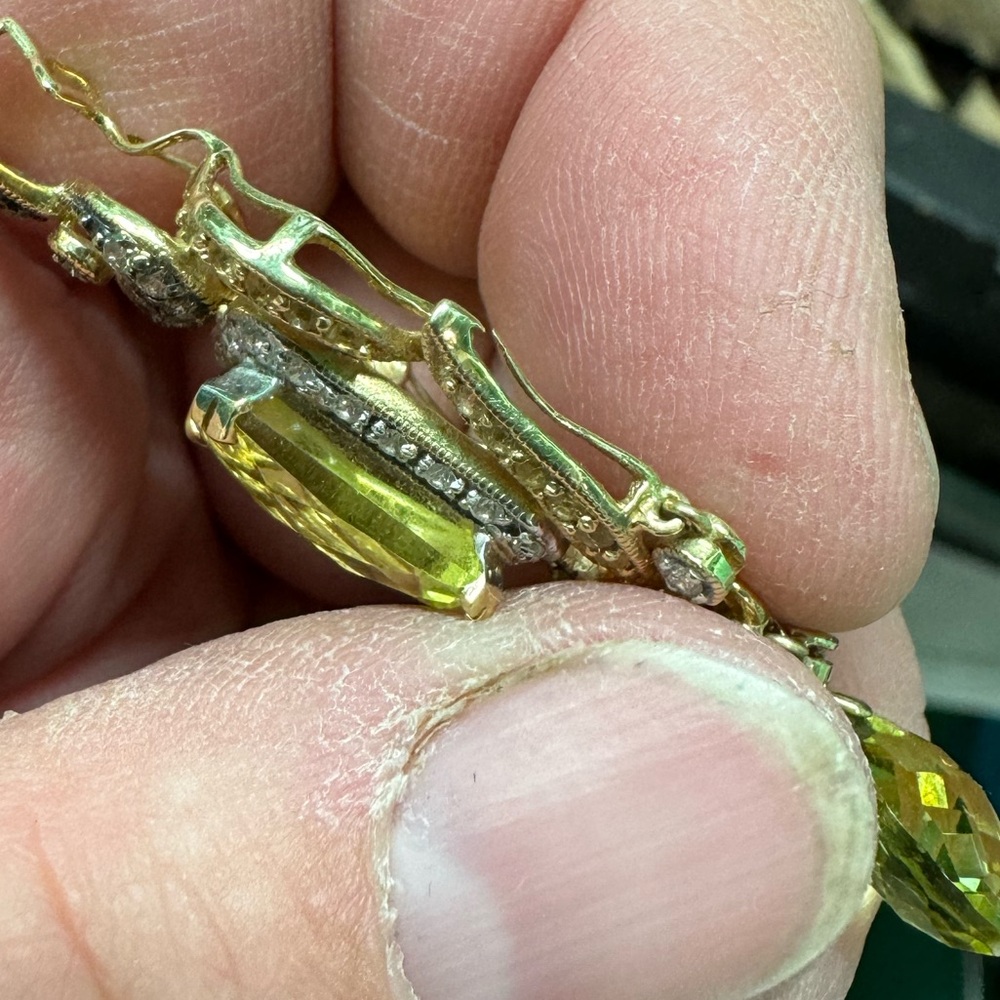 Estate LeVian 18k Gold Citrine Diamond Drop Pendant - Picture 3 of 12